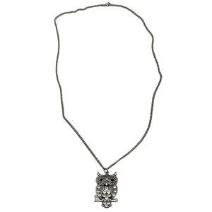 owl necklace silver embellished with stones hook chain 30" owl 2" READ